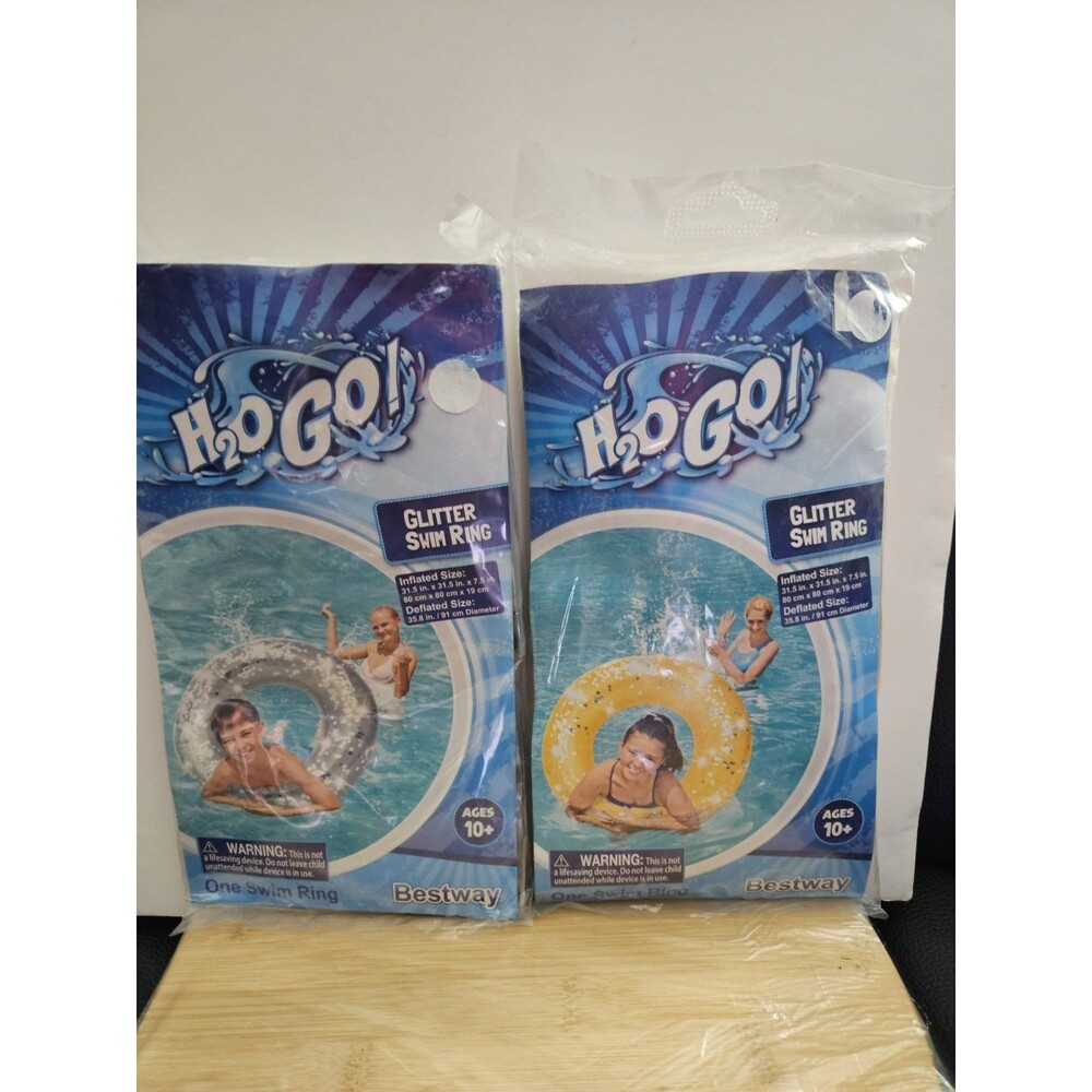 2 Pack H20 GO! Glitter Swim Ring Water Float Ages 10+ 31.5x31.5x7.5in Pool Ring